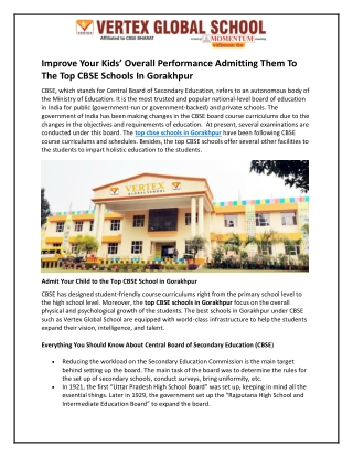 Improve Your Kids’ Overall Performance Admitting Them To The Top CBSE Schools