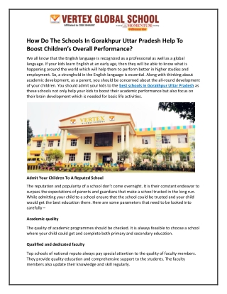How Do The Schools In Gorakhpur Uttar Pradesh?