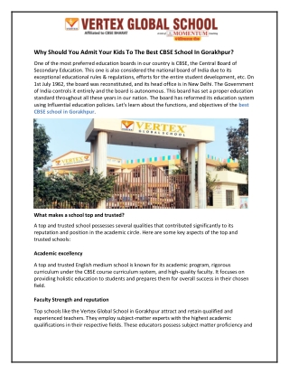 Why Should You Admit Your Kids To The Best CBSE School In Gorakhpur?