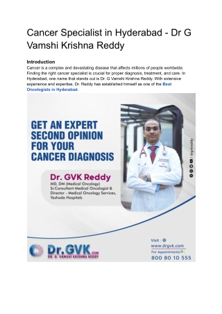 Cancer Specialist in Hyderabad - Dr G Vamshi Krishna Reddy