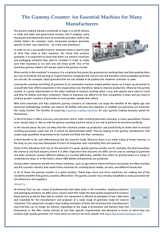 The Gummy Counter - An Essential Machine for Many Manufacturers