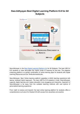 Swa-Adhyayan Best Digital Learning Platform K-8 for All Subjects