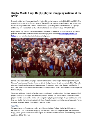 Rugby World Cup Rugby players swapping nations at the RWC