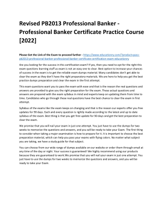 PB2013 Professional Banker - Professional Banker Certificate