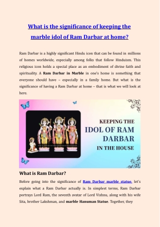 What is the significance of keeping the marble idol of Ram Darbar at home?