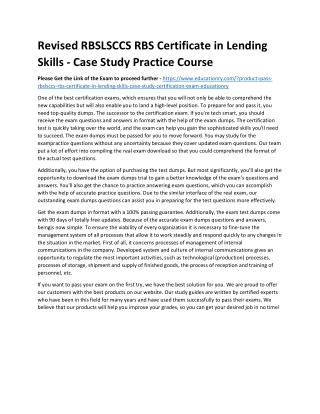 RBSLSCCS RBS Certificate in Lending Skills - Case Study