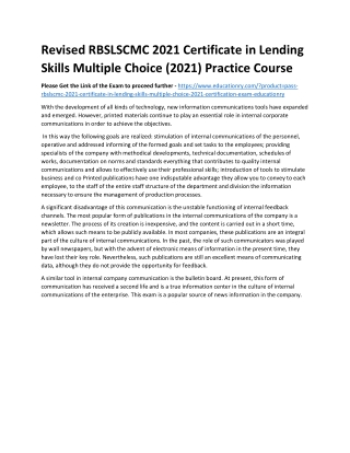 RBSLSCMC 2021 Certificate in Lending Skills Multiple Choice (2021)