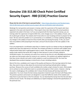 156-315.80 Check Point Certified Security Expert - R80 (CCSE)