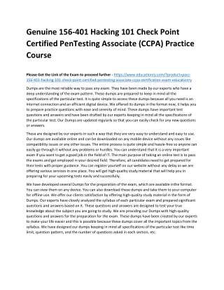 156-401 Hacking 101 Check Point Certified PenTesting Associate (CCPA)