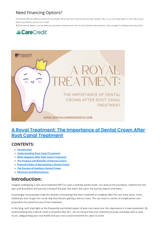 The importance of dental crown after RCT