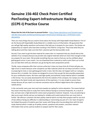 156-402 Check Point Certified PenTesting Expert-Infrastructure Hacking (CCPE-I)