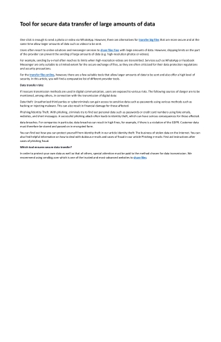 Tool for secure data transfer of large amounts of data