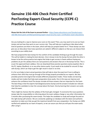 156-406 Check Point Certified PenTesting Expert-Cloud Security (CCPE-C)