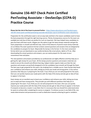 156-407 Check Point Certified PenTesting Associate – DevSecOps (CCPA-D)