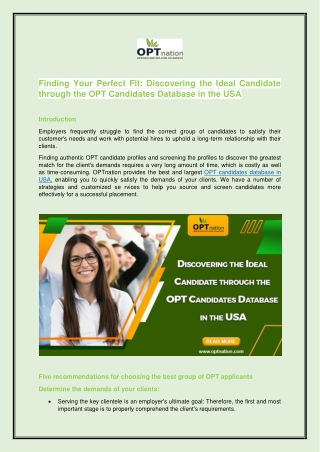 Discovering the Ideal Candidate through the OPT Candidates Database in the USA