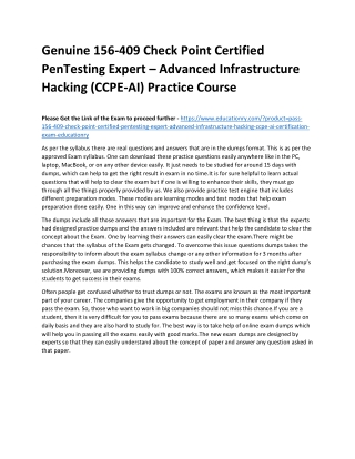 156-409 Check Point Certified PenTesting Expert – Advanced Infrastructure Hackin