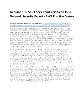 156-565 Check Point Certified Cloud Network Security Expert - AWS