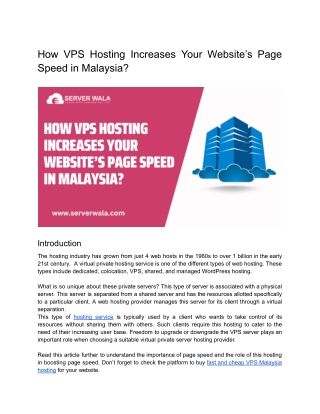 How VPS Hosting Increases Your Website’s Page Speed in Malaysia?