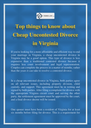 Top things to know about Cheap Uncontested Divorce in Virginia