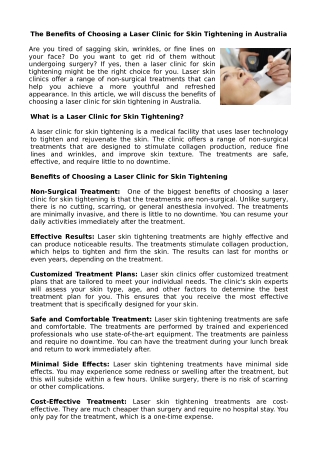 The Benefits of Choosing a Laser Clinic for Skin Tightening in Australia