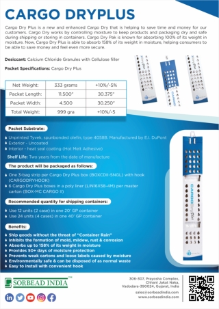 CARGO DRYPLUS for Moisture Absorber