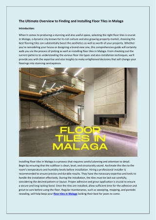 The Ultimate Overview to Finding and Installing Floor Tiles in Malaga 1