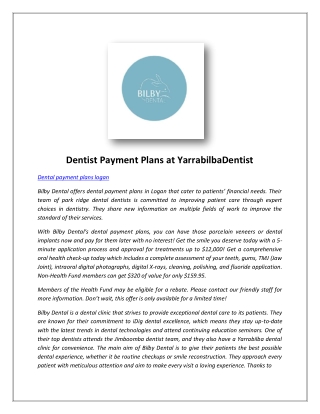 Dentist Yarrabilba - Dental Payment Plans Logan - Bilby Dental