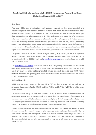 Preclinical CRO Market Size, Tendencies, Revenue Forecast and Analysis