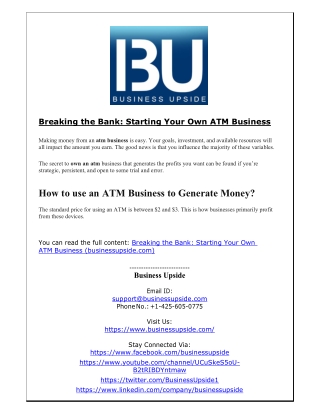 Breaking the Bank- Starting Your Own ATM Business