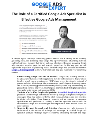 The Role of a Certified Google Ads Specialist in Effective Google Ads Management