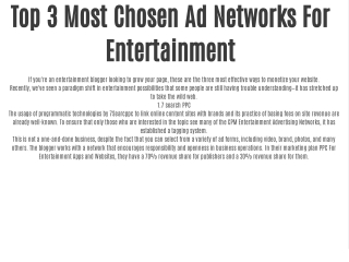 Top 3 Most Chosen Ad Networks For Entertainment