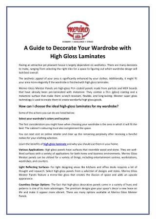 A Guide to Decorate Your Wardrobe with High Gloss Laminates