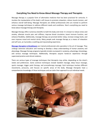 Everything You Need to Know About Massage Therapy and Therapists