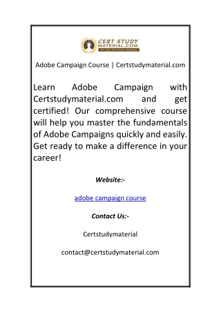 Adobe Campaign Course  Certstudymaterial com