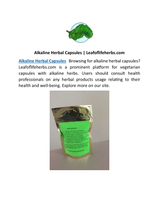 Alkaline Herbal Capsules | Leafoflifeherbs.com
