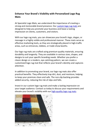 Enhance Your Brand's Visibility with Personalized Logo Rug Mats