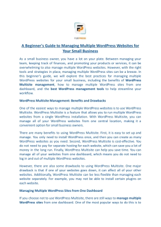 A Beginner's Guide to Managing Multiple WordPress Websites for Your Small Business