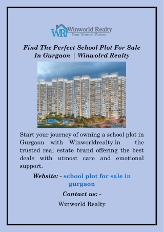 Find The Perfect School Plot For Sale In Gurgaon  Winwolrd Realty