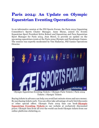 Paris 2024 An Update on Olympic Equestrian Eventing Operations