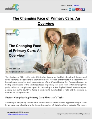 The Changing Face of Primary Care- An Overview