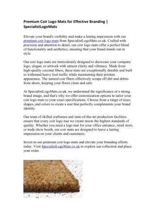 Premium Coir Logo Mats for Effective Branding