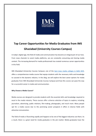 Top Career Opportunities for Media Graduates from IMS Ghaziabad (University Cour