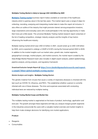 Multiplex Testing Market is Likely to Upsurge USD 3.84 Billion by 2029