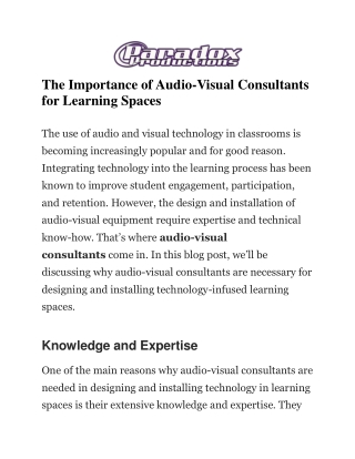The Importance of Audio-Visual Consultants for Learning Spaces
