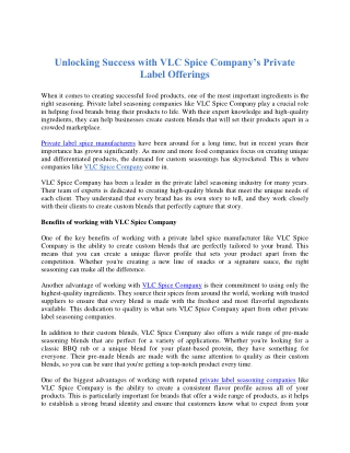 Unlocking Success with VLC Spice Company’s Private Label Offerings