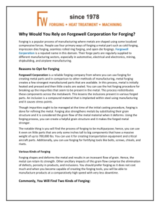 Why Would You Rely on Forgewell Corporation for Forging?