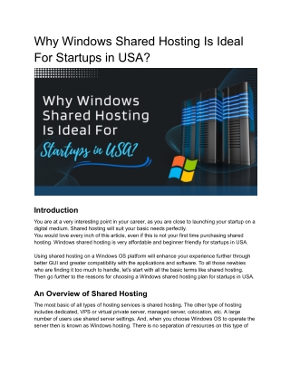 Why Windows Shared Hosting Is Ideal For Startups in USA?