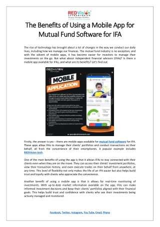 The Benefits of Using a Mobile App for Mutual Fund Software for IFA