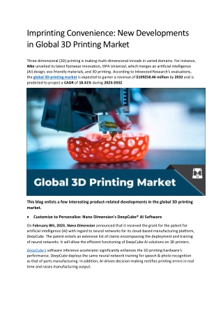 Imprinting Convenience: New Developments in Global 3D Printing Market