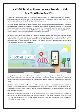 Local SEO Services Focus on New Trends to Help Clients Achieve Success